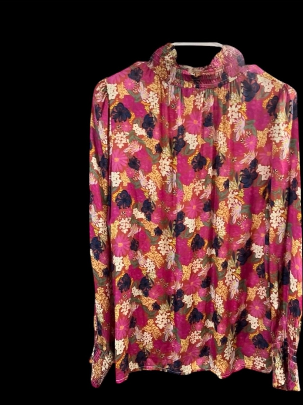 FRNCH Floral Smocked Neck Blouse - Fuchsia Multi Excellent Condition